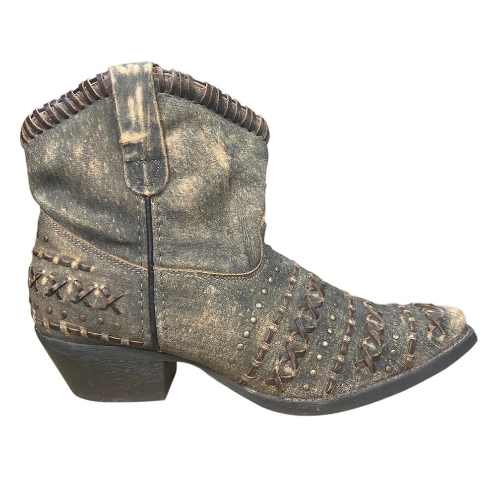 Abilene Rawhide Distressed Brown Leather Hand Laced Western Boots Size 9.5
